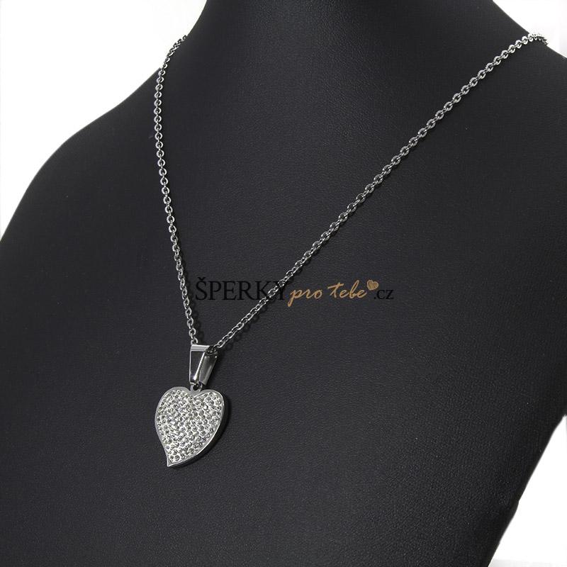 Dámský náhrdelník srdce se zirkony Valentýn z chirurgické oceli S954060