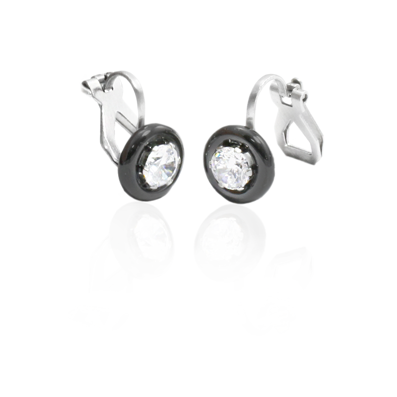 Náušnice klipsy se zirkony a keramikou z chirurgické oceli S1022060