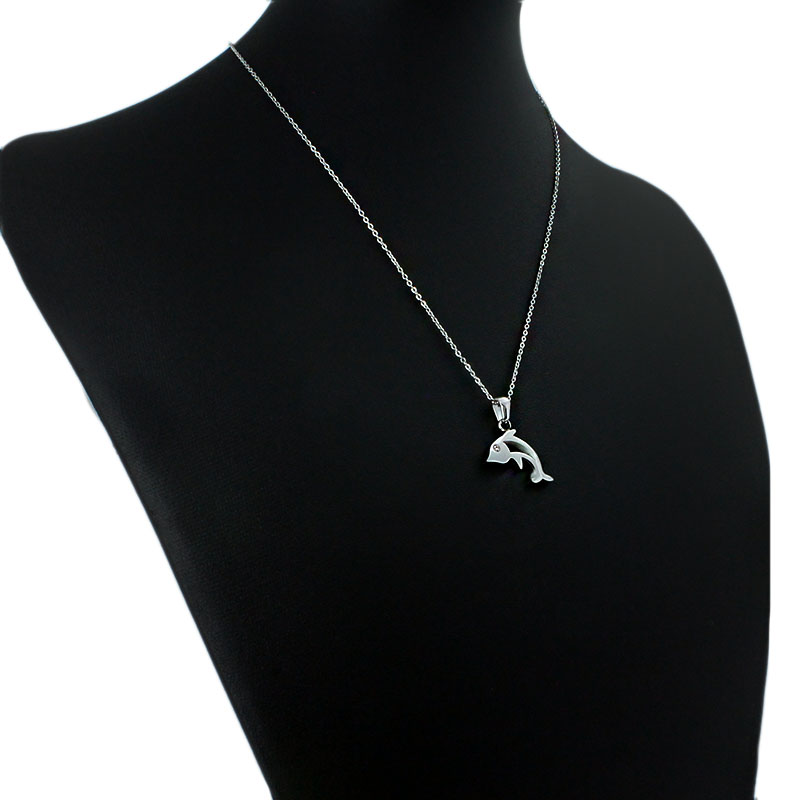 Dámský set náušnice a řetízek s přívěskem delfín z chirurgické oceli S11123060