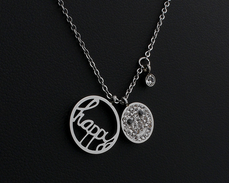 Náhrdelník s přívěskem happy smile z chirurgické oceli S508095