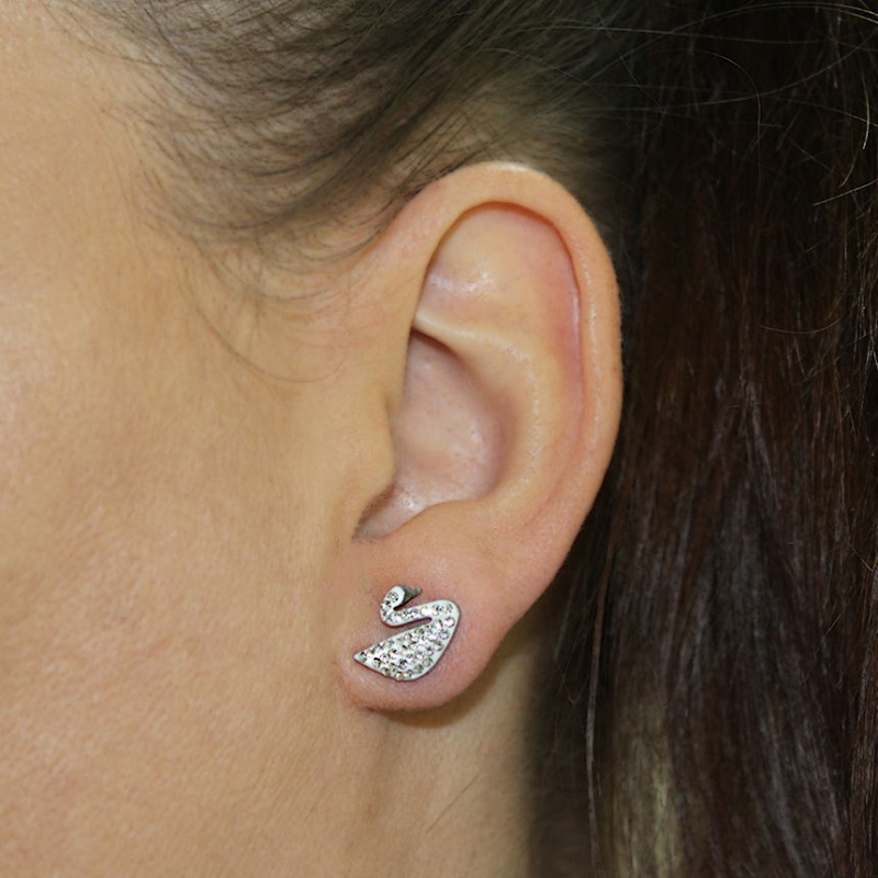 Náušnice labutě se zirkony z chirurgické oceli S652055