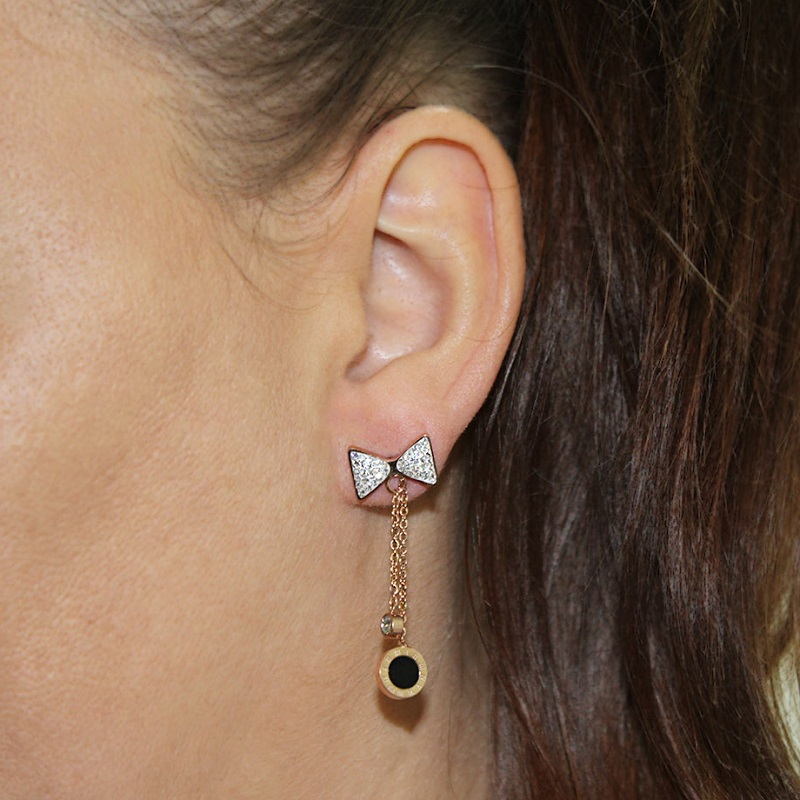 Náušnice visací mašle se zirkony rose gold S838100