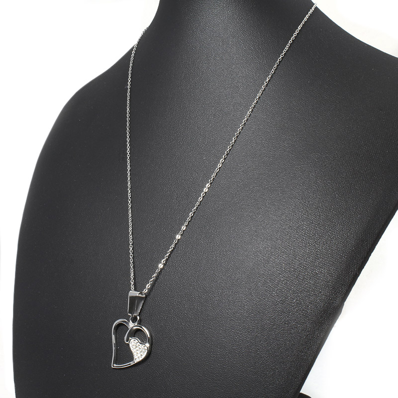 Dámský náhrdelník dvě srdce se zirkony Valentýn z chirurgické oceli S956090