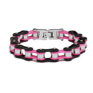 Dámský náramek motocyklový řetěz pink/black S1004210