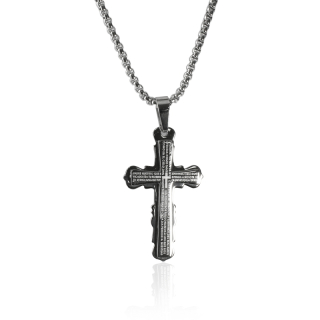 Náhrdelník křížek s nápisy silver z chirurgické oceli S221150