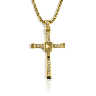 Náhrdelník s křížkem Vin Diesel 7cm gold z chirurgické oceli S24190