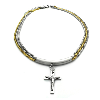 Náhrdelník two color s křížkem z chirurgické oceli S367150