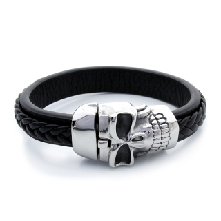 Pánský kožený náramek s lebkou SKULL S564280