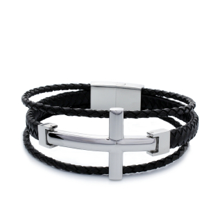 Pánský kožený náramek kříž CROSS S570200