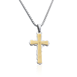 Náhrdelník křížek s nápisy gold z chirurgické oceli S589150