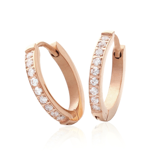 Náušnice malé kroužky rose gold se zirkony z chirurgické oceli S655130