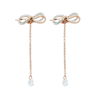 Náušnice visací mašle se zirkony rose gold S837100