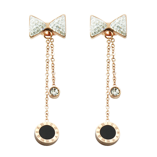 Náušnice visací mašle se zirkony rose gold S838100